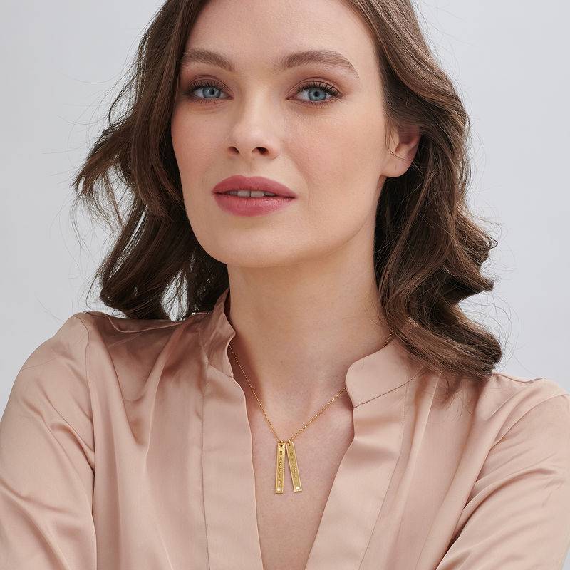 Gold Plated Vertical Bar Necklace with Diamond