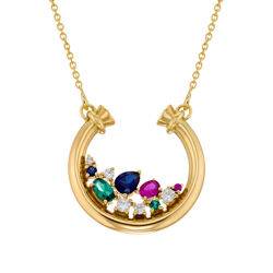Half Circle Pendant Necklace with Stones in Gold Plating product photo