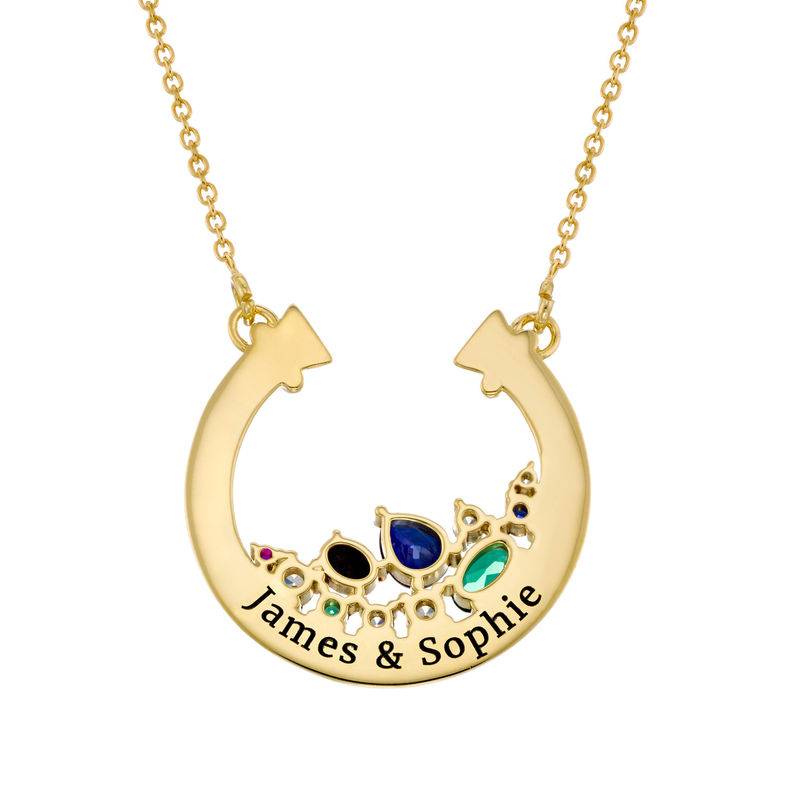 Half Circle Pendant Necklace with Stones in Gold Plating