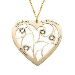 Hjerteformet livets træ halskæde med månedssten i 10 karat guld produkt billede