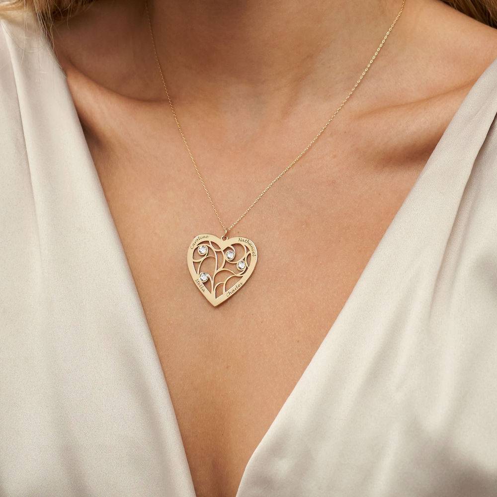 Livets träd-halsband i form av ett hjärta i 10 karat guld och med månadsstenar