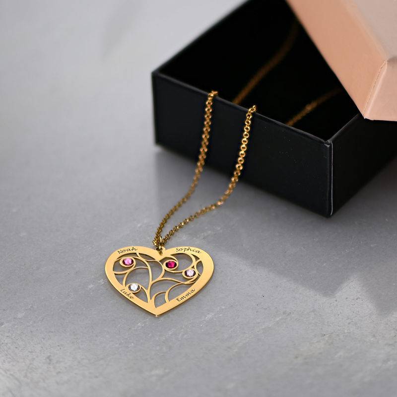 Collar Árbol de la Vida en forma de Corazón con Piedras de Nacimiento Chapado en Oro