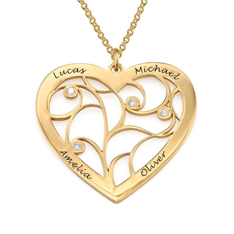 Collar con árbol de la vida en forma de corazón con diamantes chapado en oro foto de producto