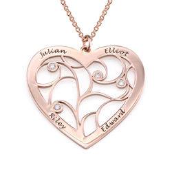 Hjerteformet livets træ halskæde med diamanter i rosaforgyldt sølv produkt billede