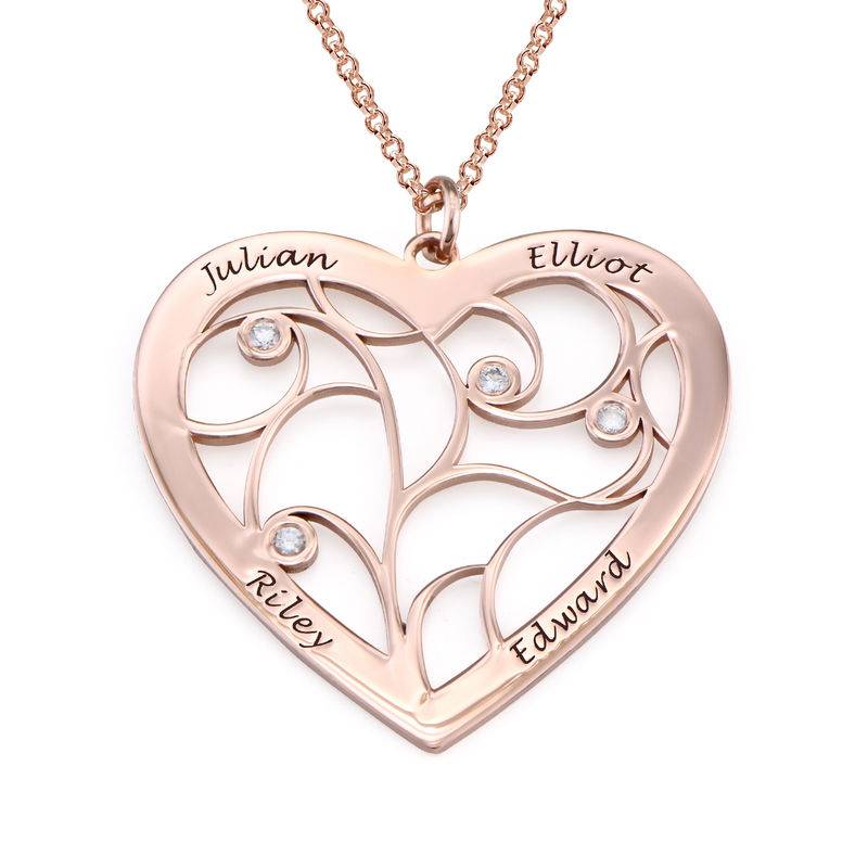Collar con árbol de la vida en forma de corazón con diamantes chapado en oro rosa foto de producto
