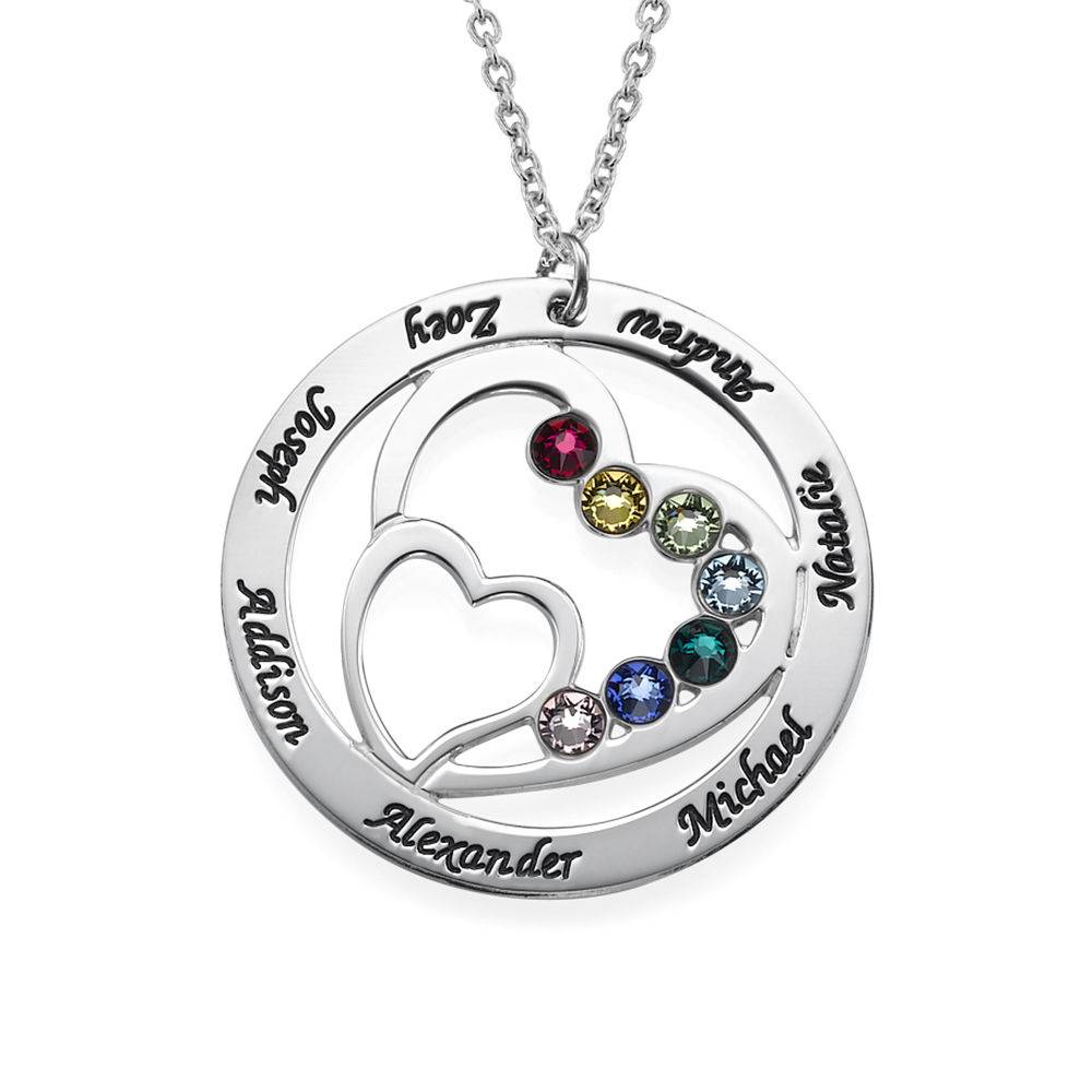 Heart in Heart Birthstone Necklace for Mums in Sterling Silver