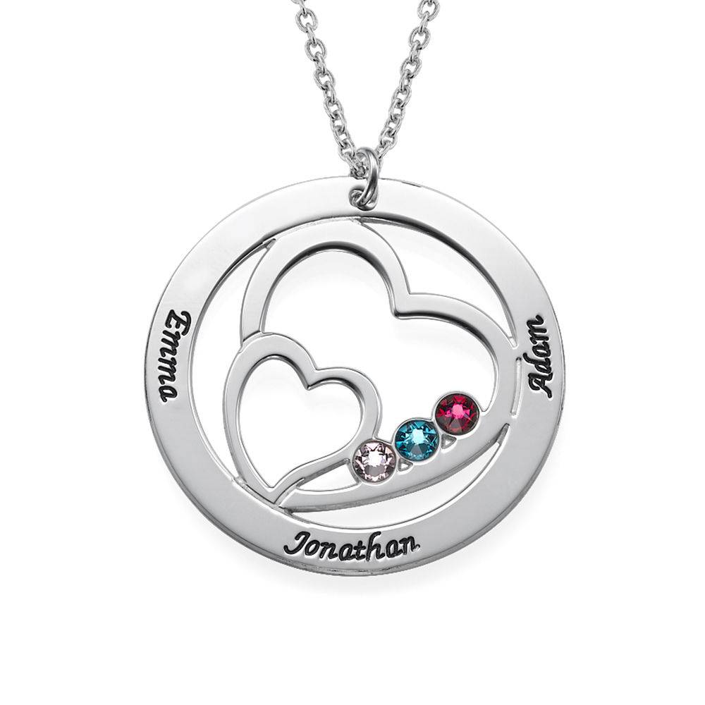 Heart in Heart Birthstone Necklace for Moms in Sterling Silver