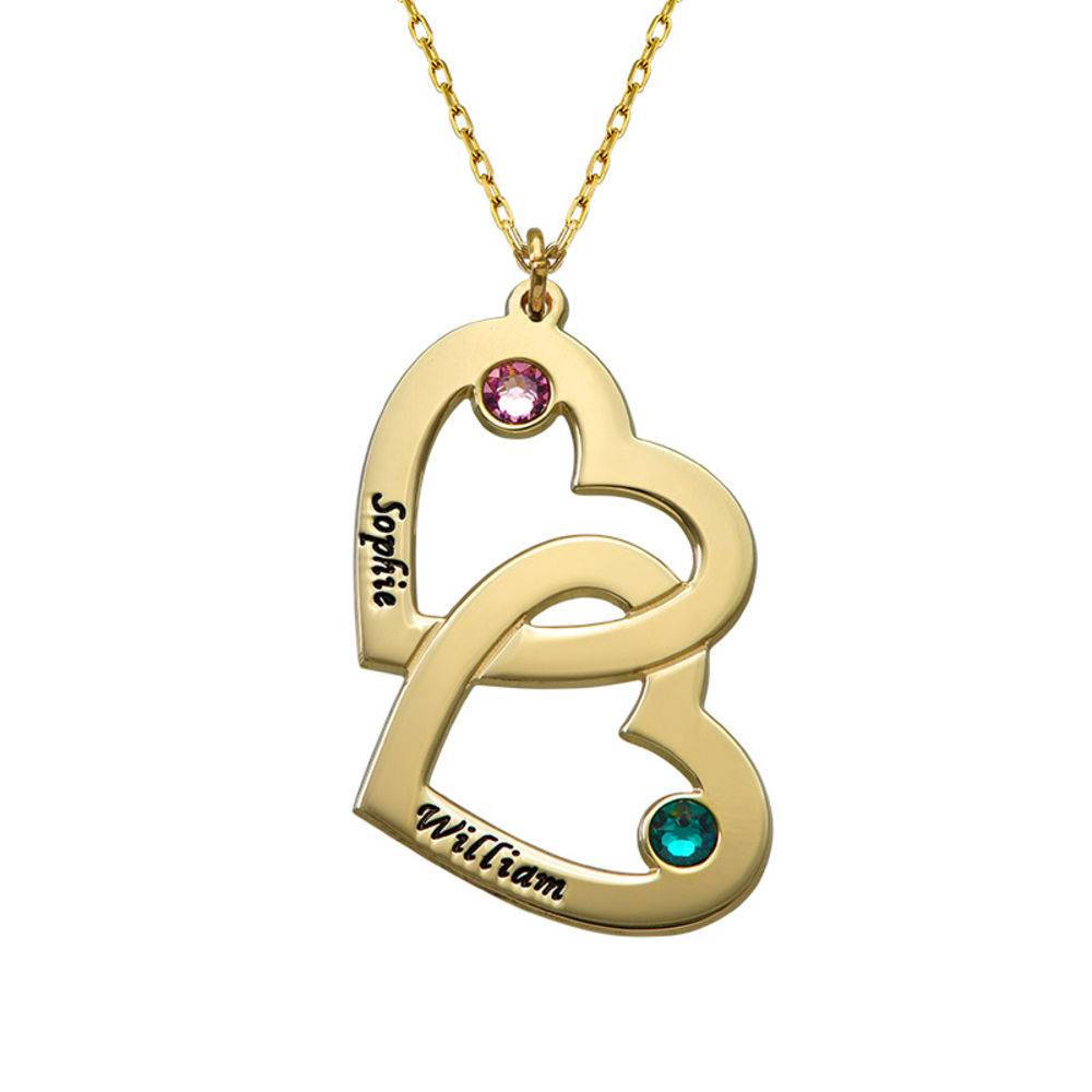 Heart in Heart Necklace with Birthstones - 10K Gold