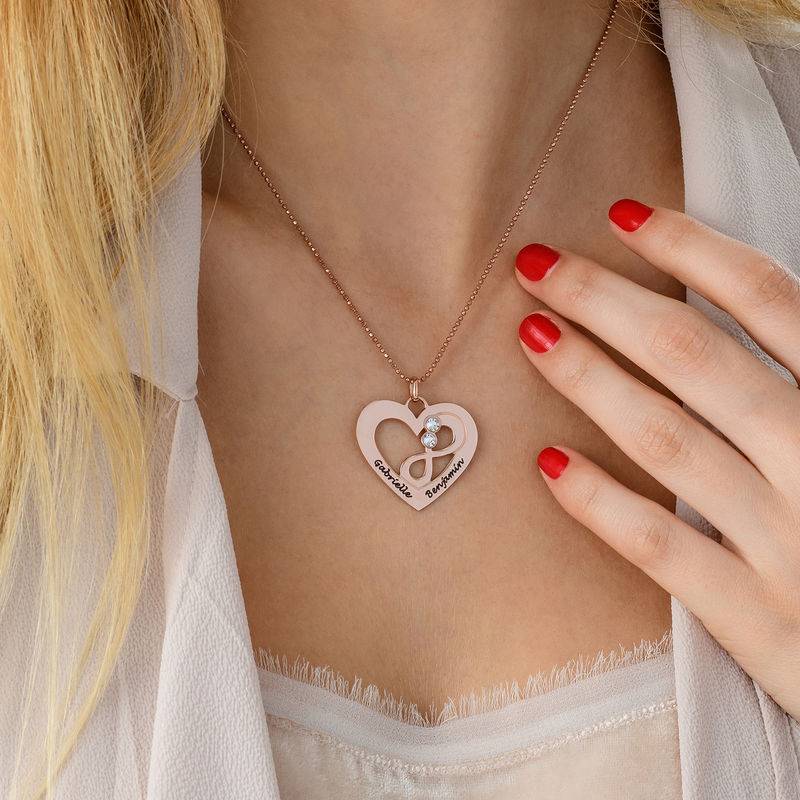 Collier coeur avec symbole infini en Plaqué Or Rose-2 photo du produit