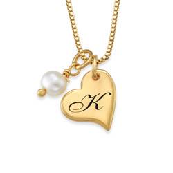Hjerte med bogstav halskæde med perle i 18k Forgyldt Sterlingsølv produkt billede