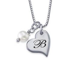 Halskette mit Herzinitialen und Perle in Sterling Silber Produktfoto