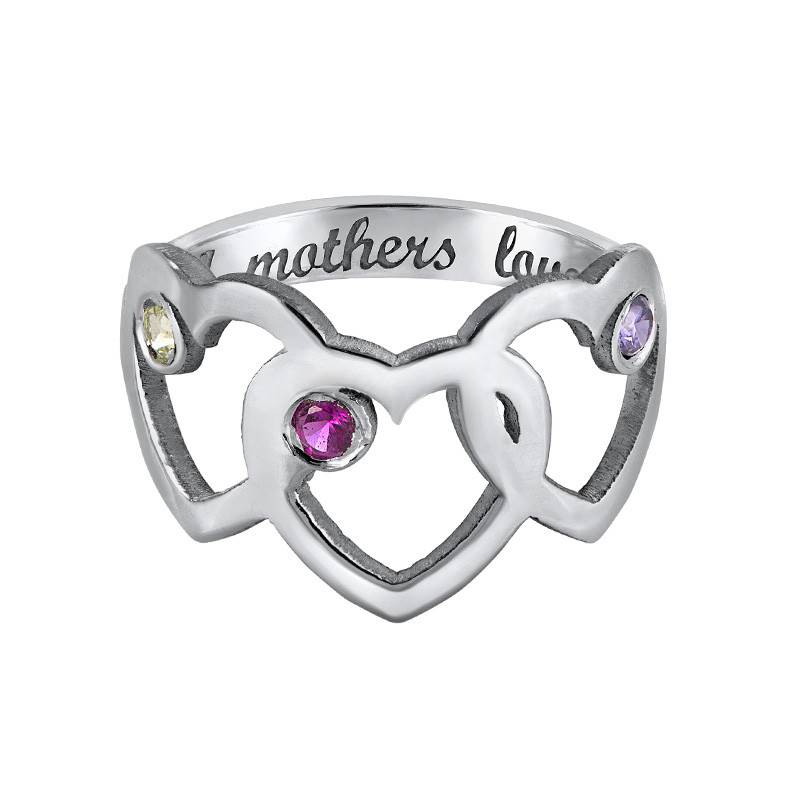 Hart Moeder Ring met Geboortestenen-1 Productfoto