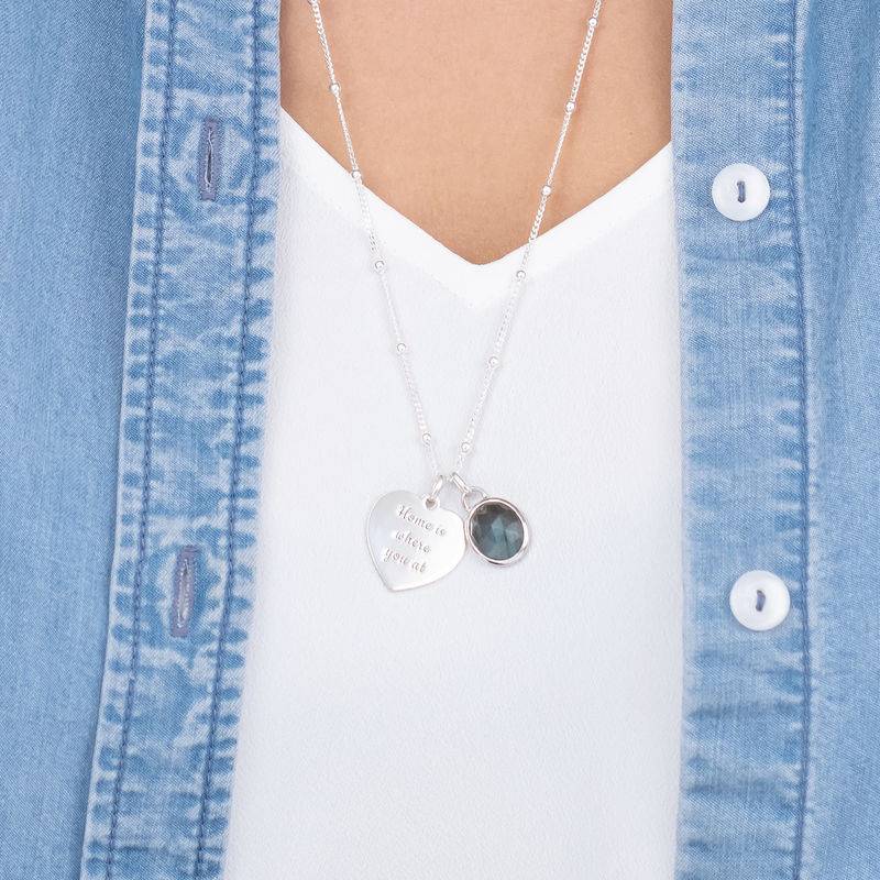 Heart Necklace in Silver with Semi-Precious Gemstone