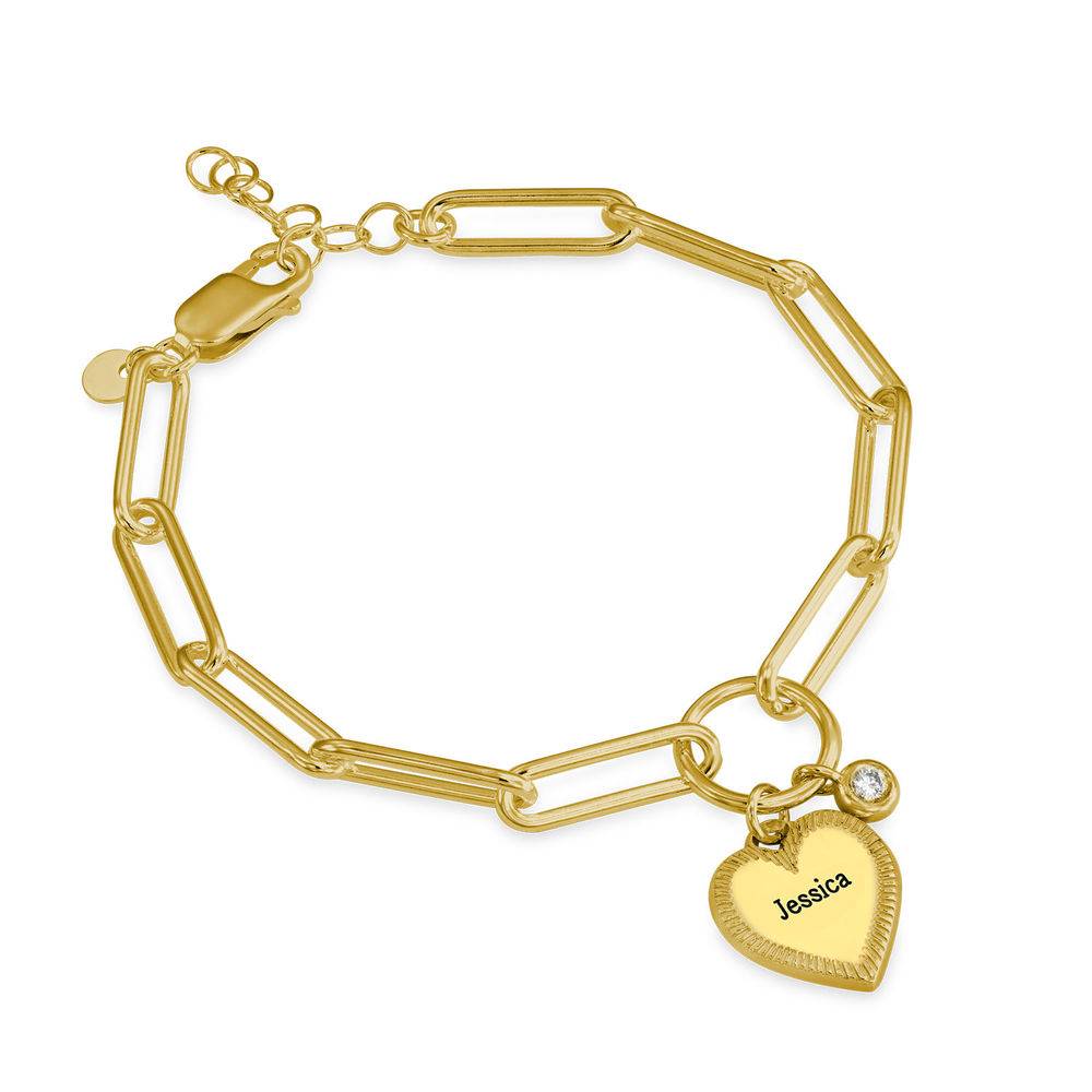 Heart Pendant Link Bracelet with 0.10 ct Diamond in Gold Plating