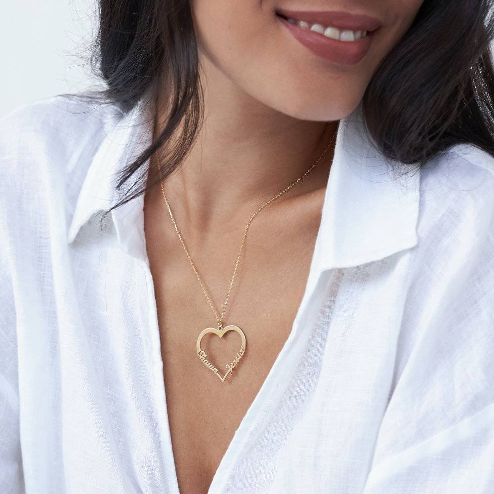 Contur Heart Pendant Necklace with Two Names in 14k Gold