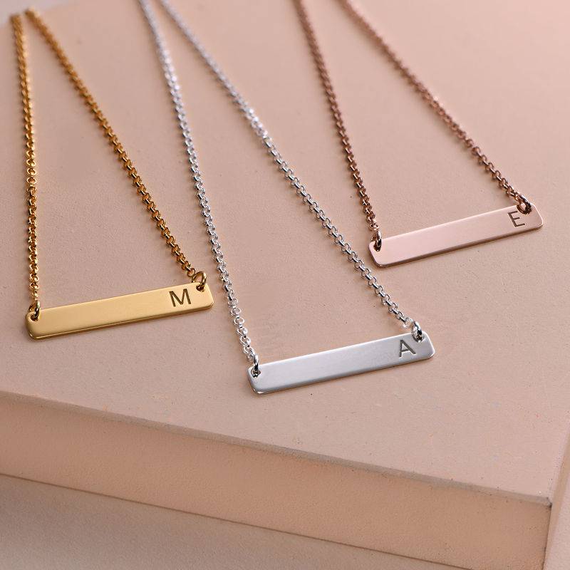 Horizontal Bar Necklace with Initial in Gold Plating