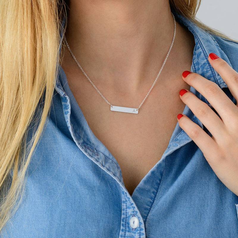 Horizontal Bar Necklace with Initial in Silver
