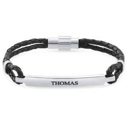 ID bracelet for Men in Stainless Steel and Black Leather product photo