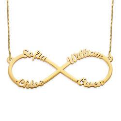 Infinity halskæde med fire navne i 14 karat guld produkt billede
