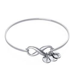Infinity Bangle Bracelet with Initial Charms in Silver product photo