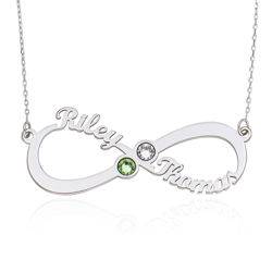 Infinity Name Necklace with Birthstones in 14K White Gold product photo