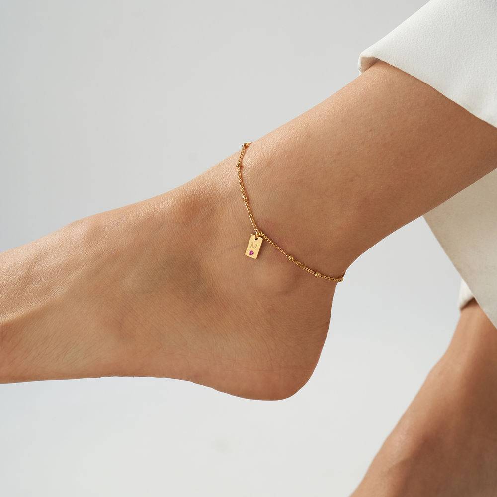 Initial Birthstone Tag Anklet in Gold Plating