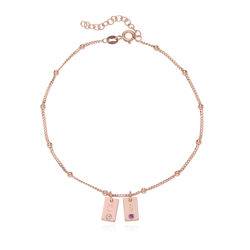 Initial Birthstone Tag Anklet in Rose Gold Plating