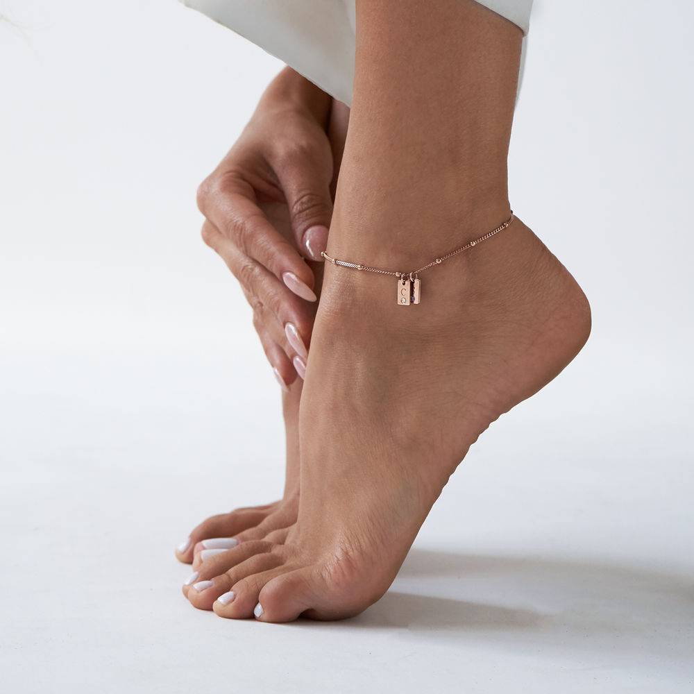 Initial Birthstone Tag Anklet in Rose Gold Plating