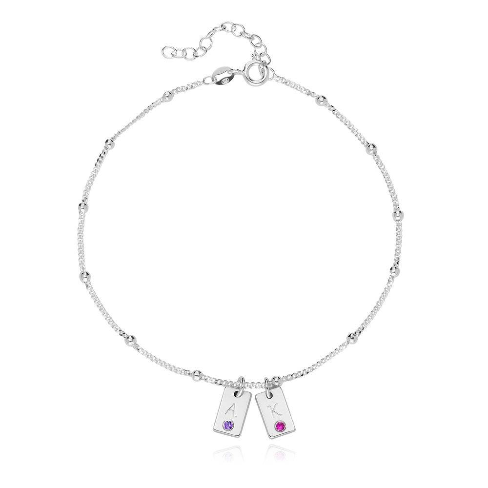 Initial Birthstone Tag Anklet in Sterling Silver