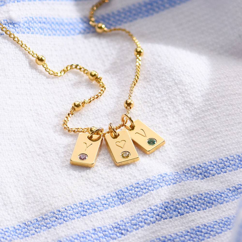 Initial Birthstone Tag Necklace in Gold Plating