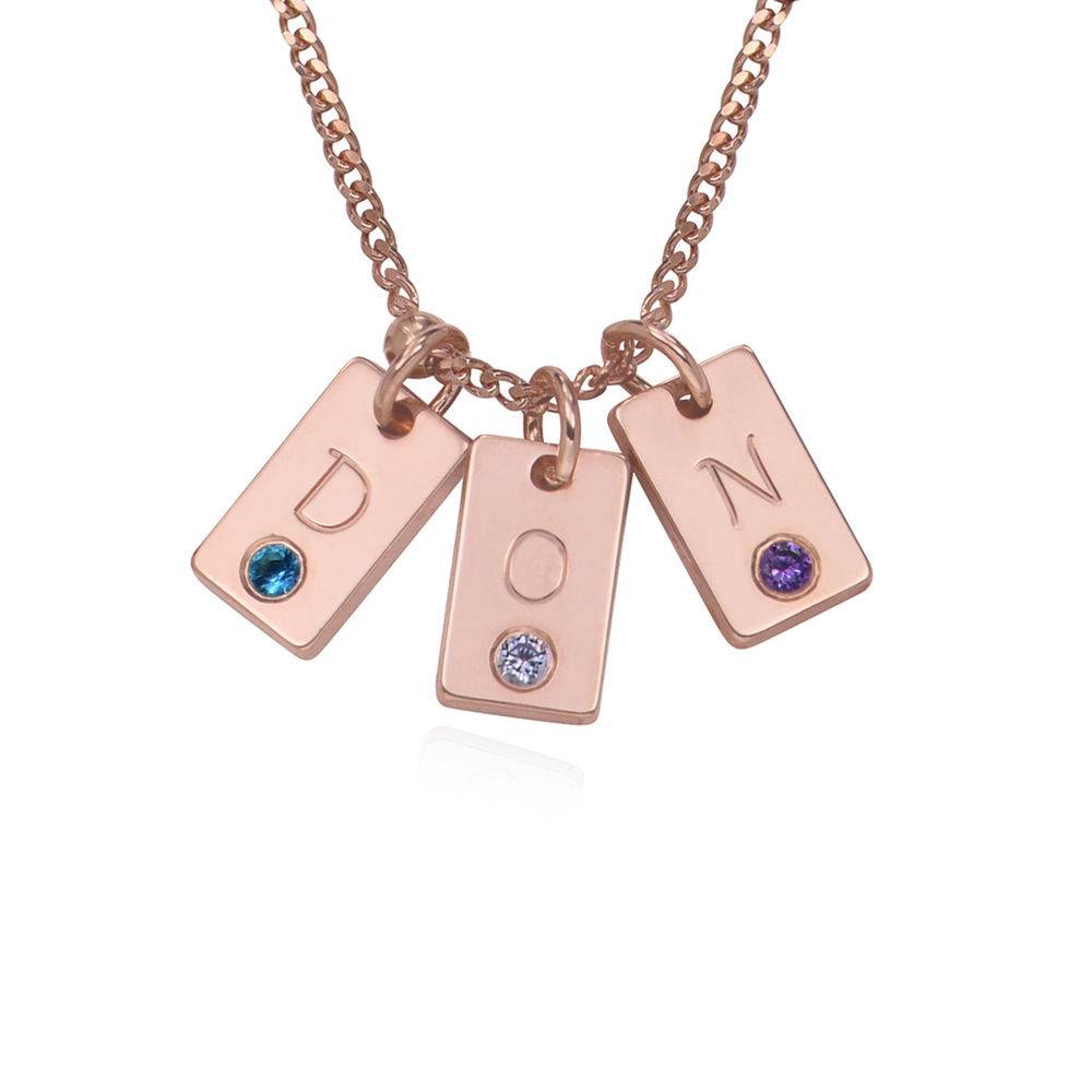 Initial Birthstone Tag Necklace in Rose Gold Plating