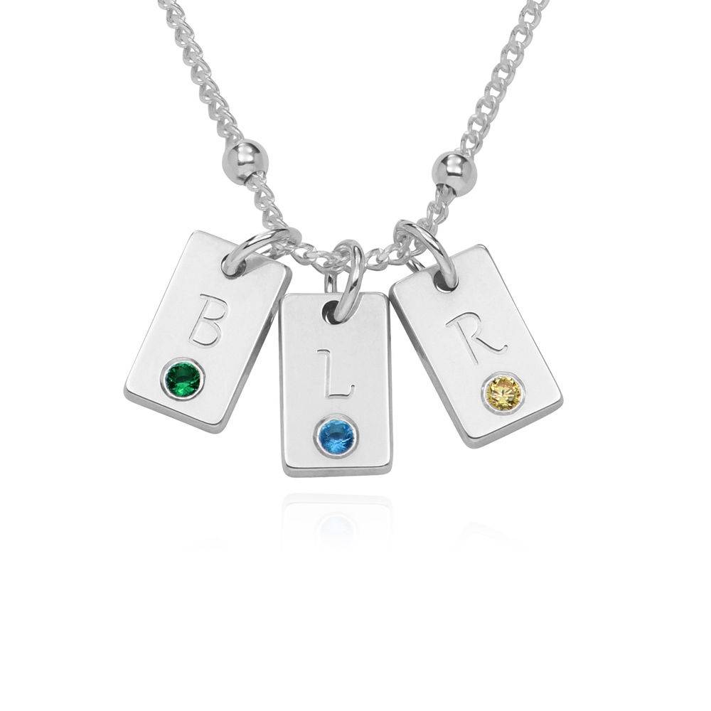 Initial Birthstone Tag Necklace in Sterling Silver