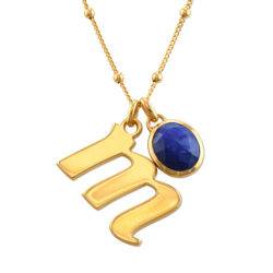 Initial Necklace in Gold Plating with Semi-Precious Gemstone product photo