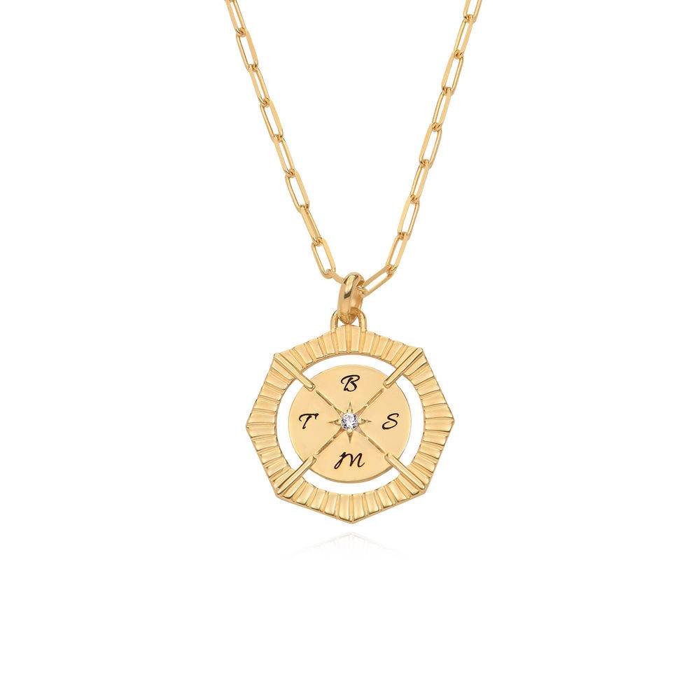 Crown Compass Necklace With Cubic Zirconia in 18k Vermeil