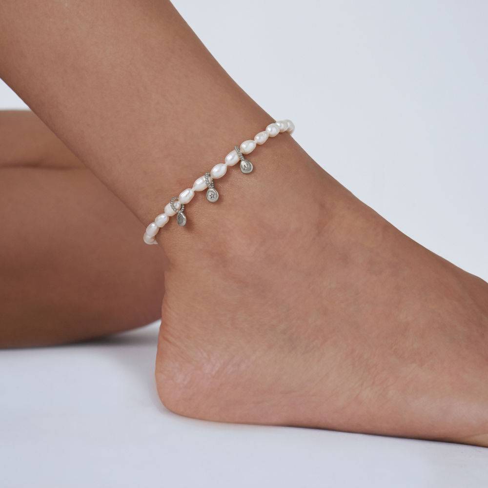Initial Pearl Anklet in Sterling Silver