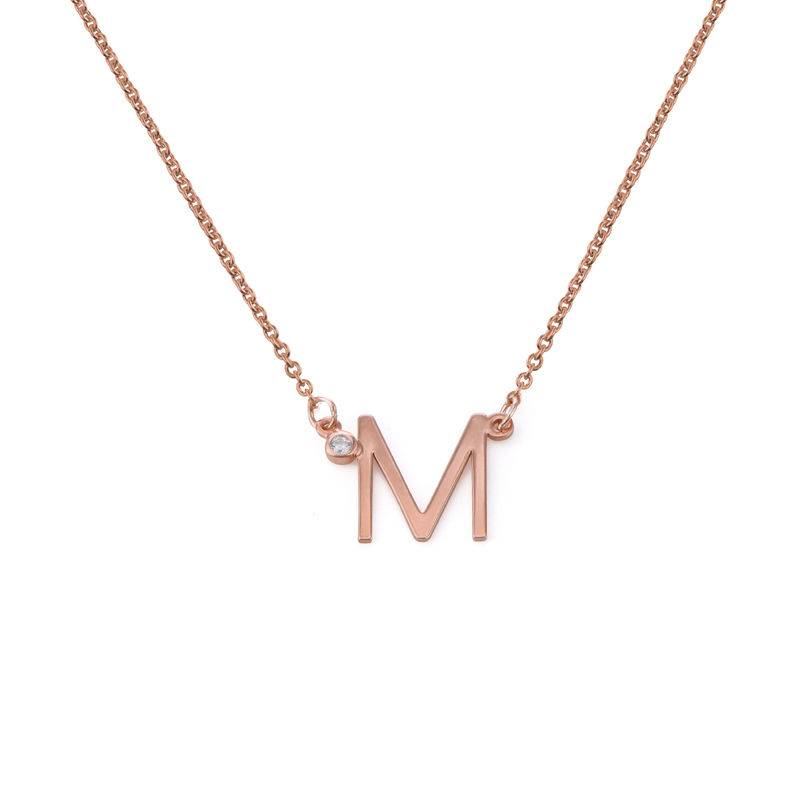 Initial Pendant Necklace with Cubic Zirconia in 18K Rose Gold Plating