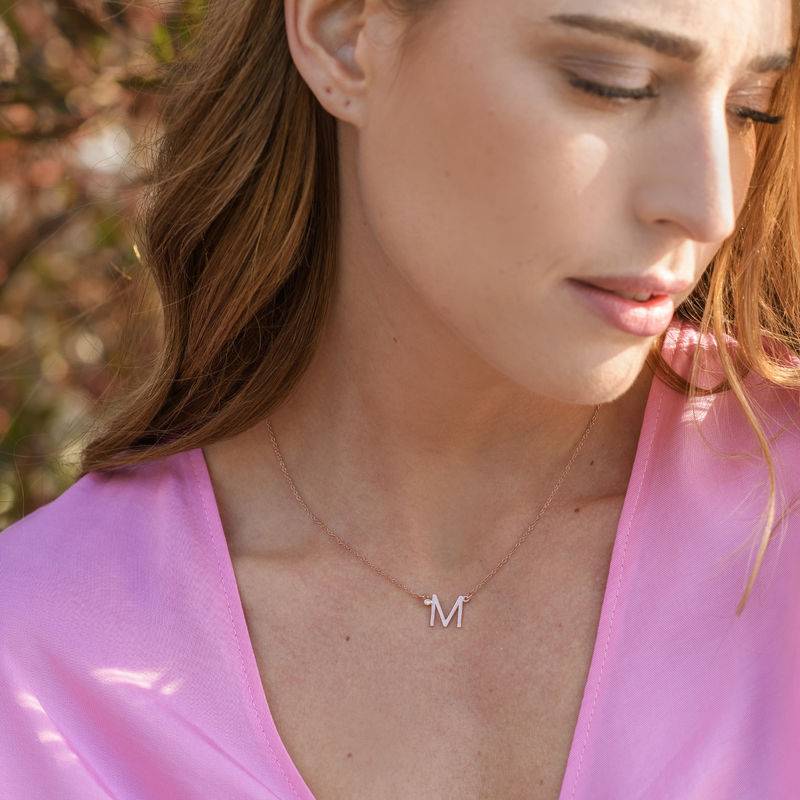 Initial Pendant Necklace with Cubic Zirconia in 18K Rose Gold Plating