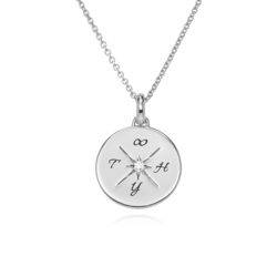 New England compass Necklace With Cubic Zirconia in Sterling Silver product photo