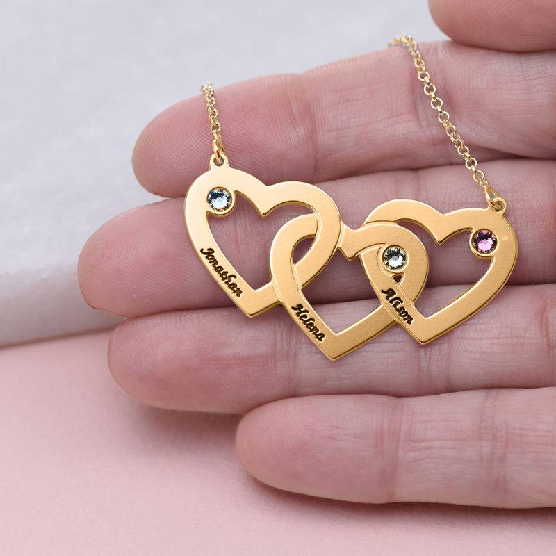 Intertwined Hearts Necklace with Birthstones in Gold Plating