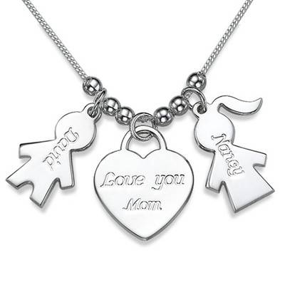 Boy Girl Charm Necklace with Love You Mum Pendant-2 product photo