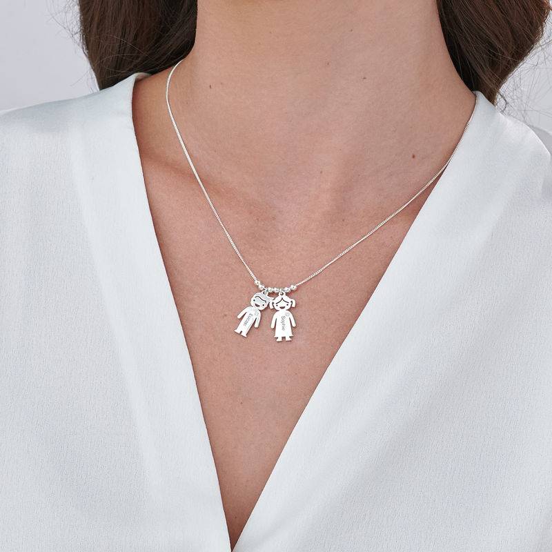 Kids Charms Mother Necklace in Sterling Silver with Diamond