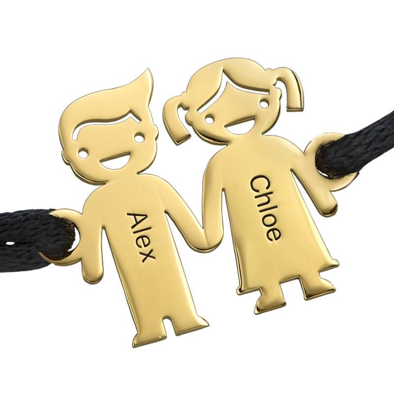 Kids Holding Hands Charms Bracelet - Gold Plated