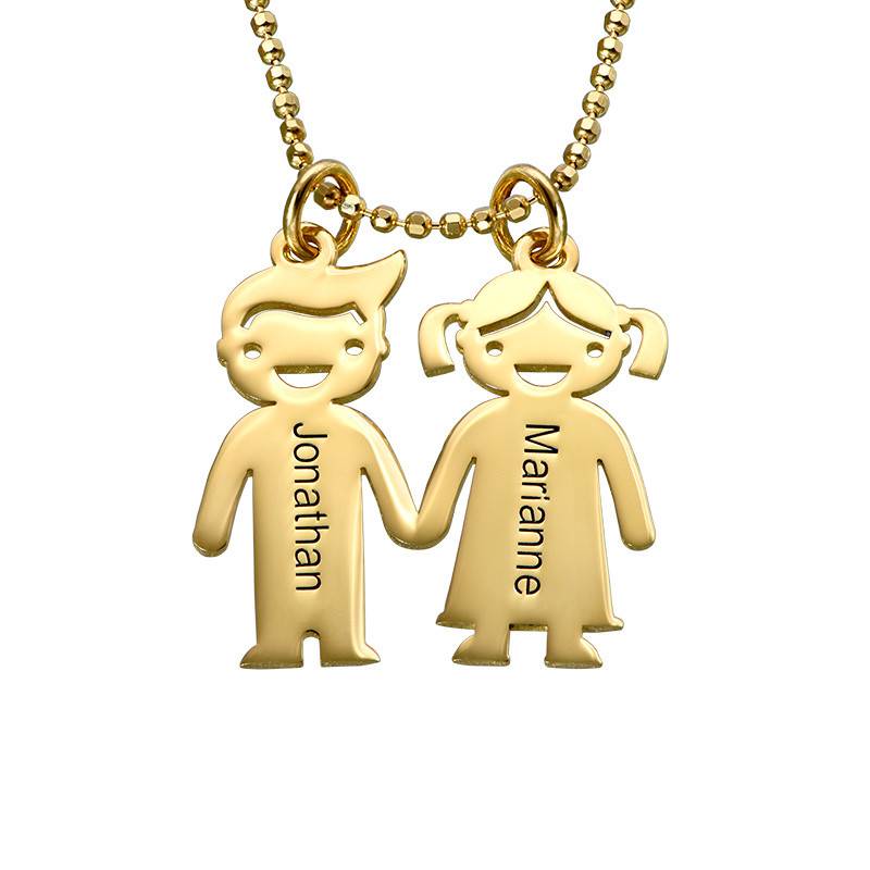 Kids Holding Hands Charms Necklace - Gold Plated