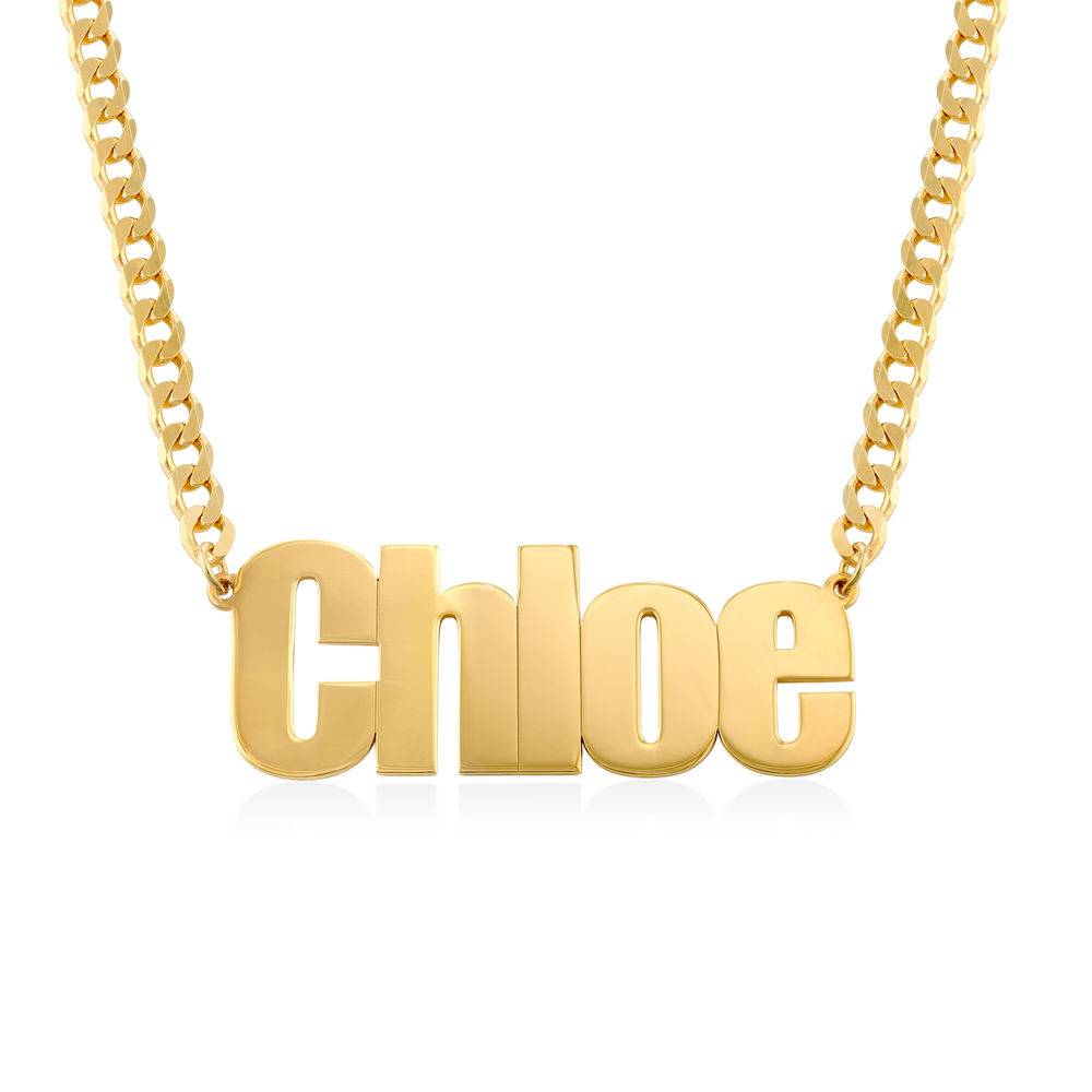 Large Custom Name Necklace with Gourmet Chain in Gold Vermeil product photo