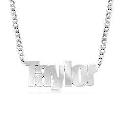 Large Custom Name Necklace with Gourmet Chain in Sterling Silver product photo