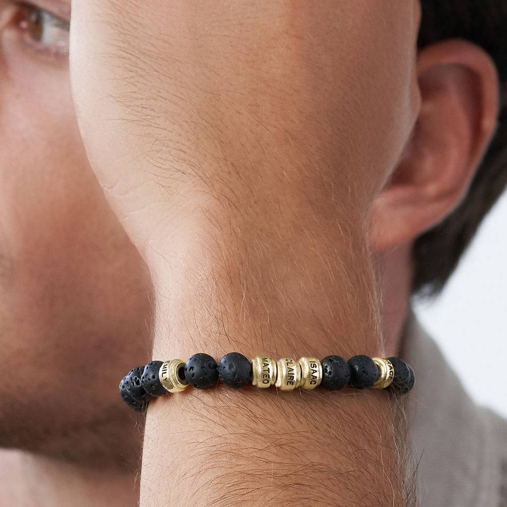 Lava Stones & Custom Gold Plated Beads- Men's Beaded Bracelet