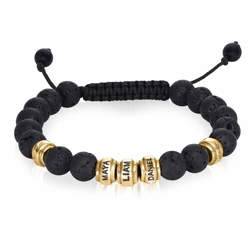 Schwarzes Armband mit Lavasteinen und vergoldeten Beads für Männer Produktfoto