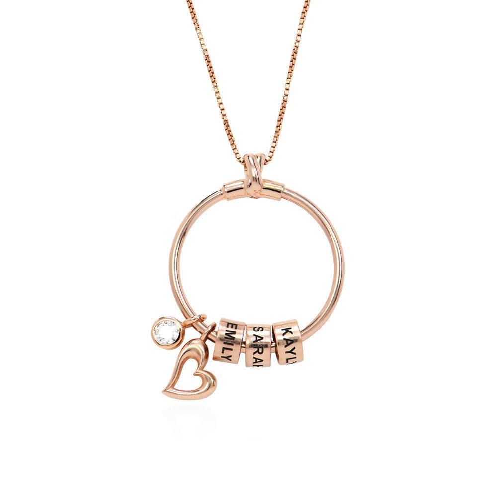 Collana Linda™ con Pendente a Cerchio con Foglia, Perle e Diamante 0.25 ct Placcata Oro Rosa 18K