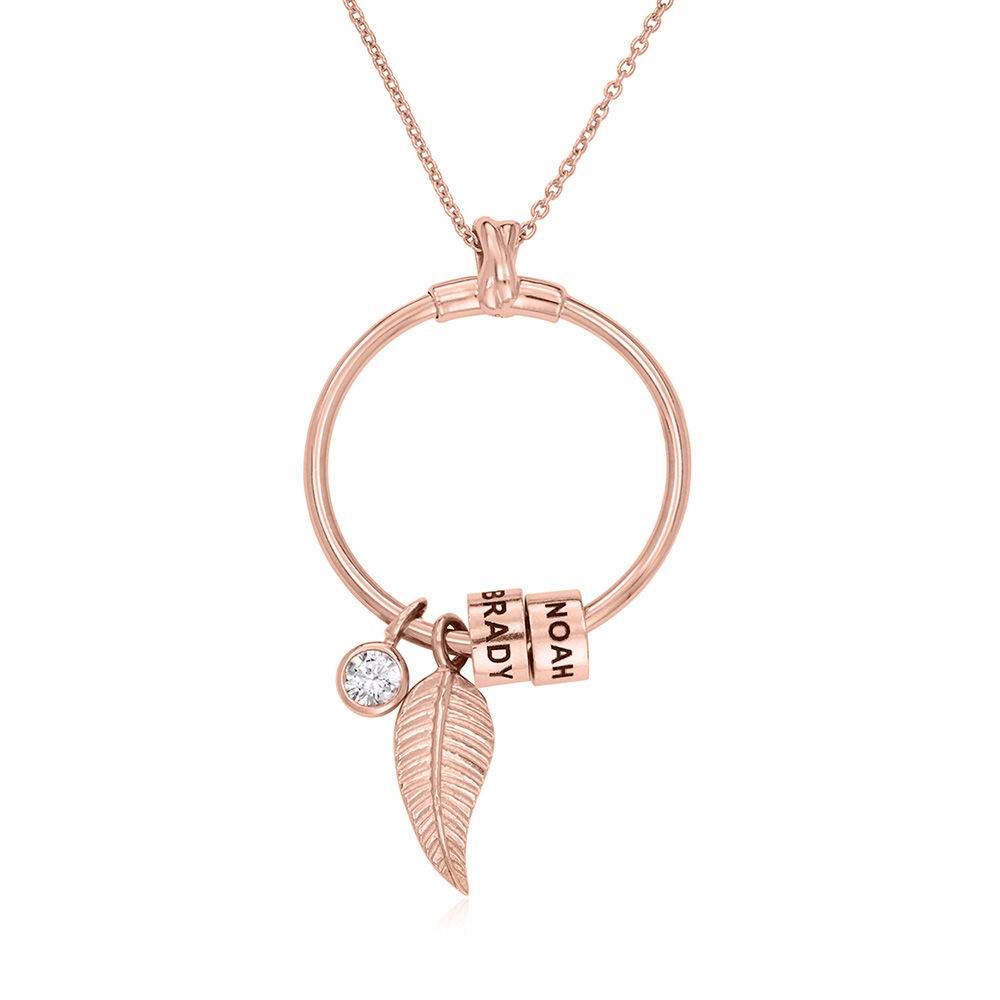 Collar Linda™ con Colgante Circular con Hoja, Perlas Personalizadas y Diamante Chapado en Oro Rosa 18K foto de producto