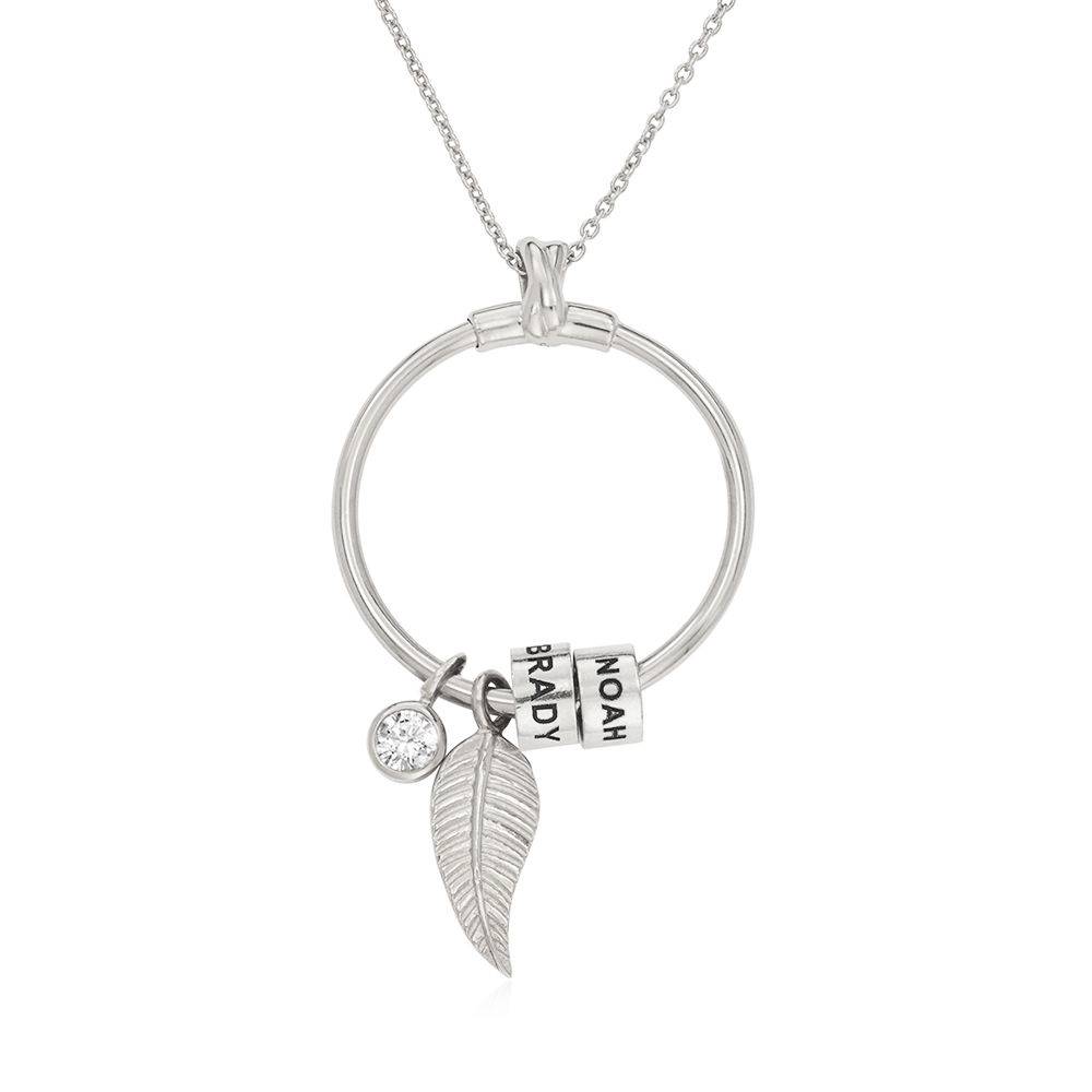 Collar Linda™ con Colgante Circular con Hoja, Perlas Personalizadas y Diamante en Plata de ley foto de producto